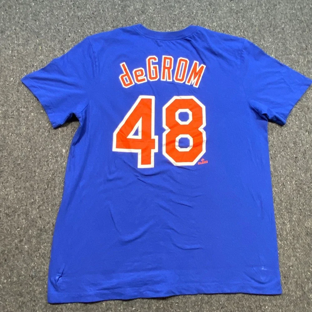 Nike New York Mets TShirt Sz L Mens Blue Sportswear Jacob deGrom 48 MLB Baseball